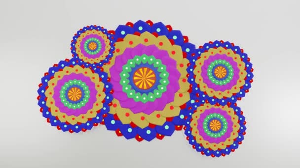 Girando Padrões Mandala Multicoloridos Animação Loop Renderização — Vídeo de Stock