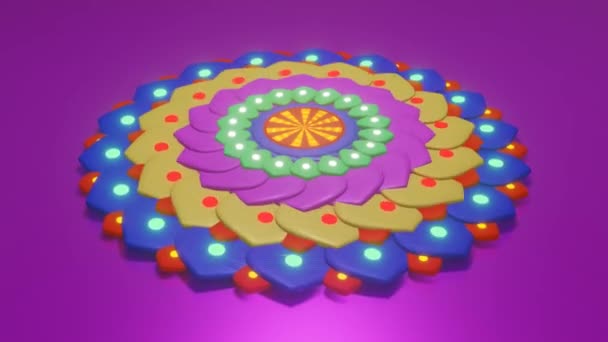 Rotierendes Mehrfarbiges Mandala Auf Violettem Hintergrund Looping Animation Darstellung — Stockvideo