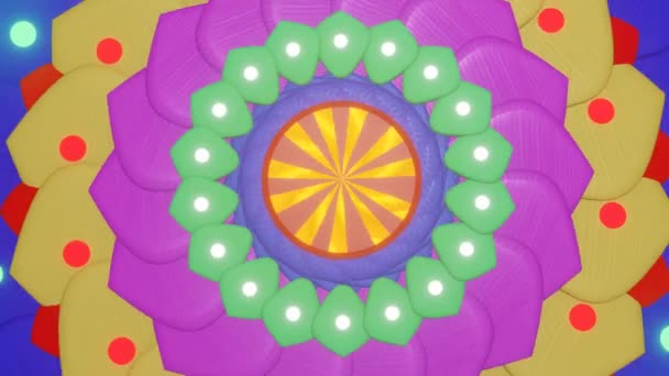 Rotierendes Mehrfarbiges Mandala Auf Violettem Hintergrund Looping Animation Darstellung — Stockvideo