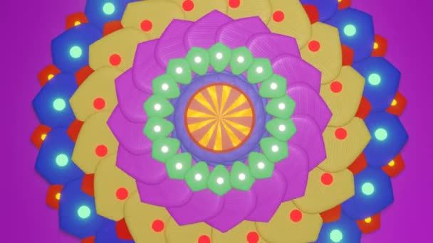 Mandala Multicolor Giratorio Sobre Fondo Púrpura Animación Bucle Renderizar — Vídeo de stock