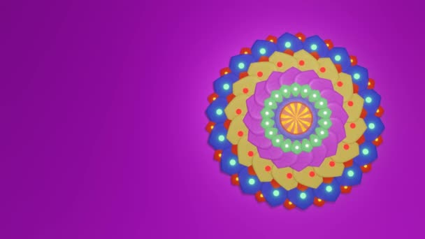 Mandala Multicolore Rotante Sfondo Viola Animazione Loop Rendering — Video Stock