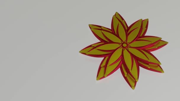 Rotierendes Dreidimensionales Gelbes Modell Einer Blume Auf Weißem Hintergrund Darstellung — Stockvideo