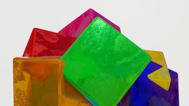 Several Bright Multi Colored Cubes Slowly Moving White Background Looped — Stock Video