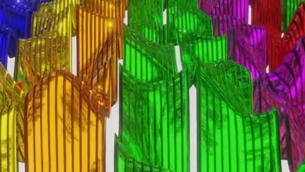 Вращающиеся Разноцветные Сферы Цилиндрах Медленно Поднимаются Падают Трехмерные Кубы Отверстиями — стоковое видео