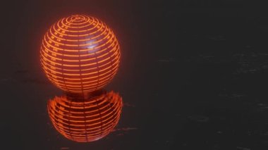 Parlayan kırmızı dokuya sahip koyu renkli bir küre, karanlık bir arkaplanda yavaşça döner. döngülü animasyon arkaplanı. 3d hazırlayıcı