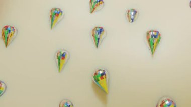 Parlak gümüşi kristaller sütlü dalga yüzeyinde hareket eder. döngülü animasyon arkaplanı. 3d hazırlayıcı