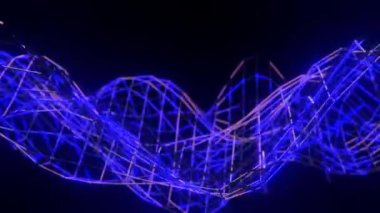 Siyah arka planda parlayan mavi örgü. 3 boyutlu döngü arkaplanı. 3d hazırlayıcı