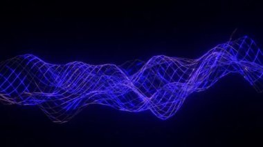 Siyah arka planda parlayan mavi örgü. 3 boyutlu döngü arkaplanı. 3d hazırlayıcı