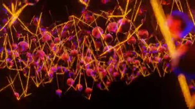 Üç boyutlu küreleri olan ışıltılı bir ağ. 3 boyutlu döngü arkaplanı. 3d hazırlayıcı