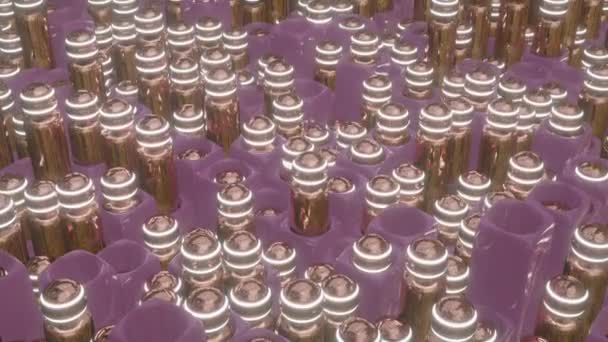 Rotierende Kugeln Auf Zylindern Steigen Langsam Auf Und Fallen Dreidimensionale — Stockvideo