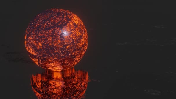 Uma Esfera Escura Com Uma Textura Vermelha Brilhante Gira Lentamente — Vídeo de Stock