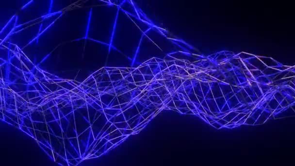 Голубая Светящаяся Сетка Черном Фоне Трехмерный Фон Цикла Рендеринг — стоковое видео