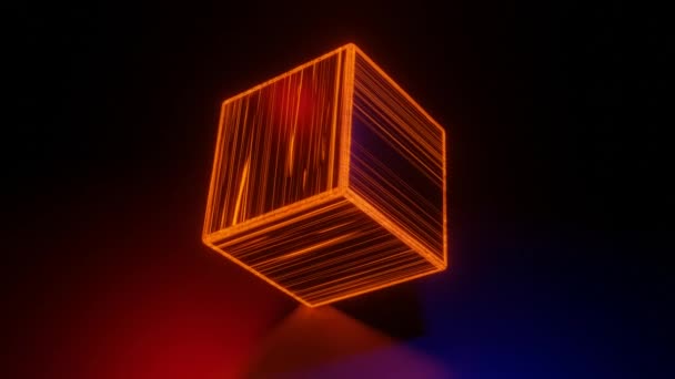Cubo Tridimensional Giratorio Con Rayas Naranjas Brillantes Fondo Animado Bucle — Vídeos de Stock