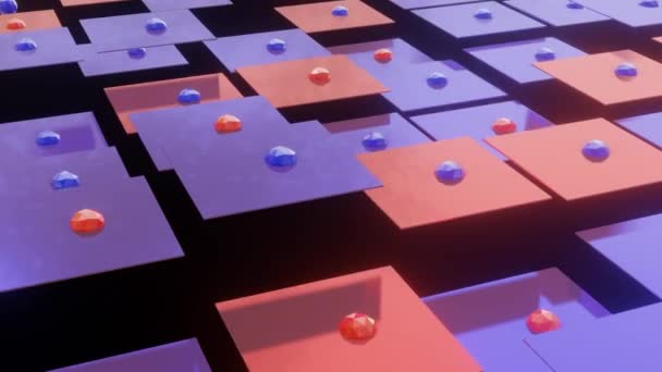Rot Violett Beweglicher Hintergrund Von Quadraten Und Kugeln Geloopte Wellenanimation — Stockvideo