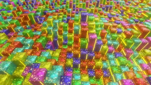 Een Vlak Van Stijgende Dalende Veelkleurige Blokjes Geanimeerde Achtergrond Abstracte — Stockvideo