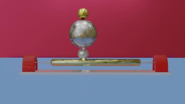 Composition Abstraite Trois Dimensions Trois Sphères Roulent Sur Cylindre Rotatif — Video