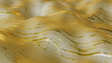 Sarı metal dalga arkaplanı ve dokusu. Soyutlama. 3d resimleme