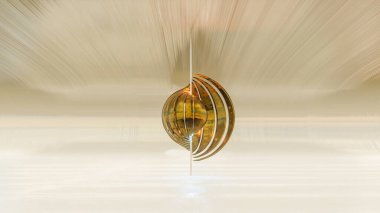 Gri arka planda yarı dairesel metal parçalar. Soyut kompozisyon. 3d resimleme