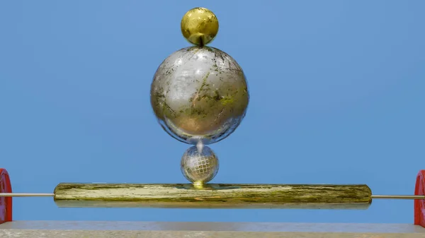 Tres Esferas Una Encima Otra Pie Eje Composición Tridimensional Abstracta — Foto de Stock