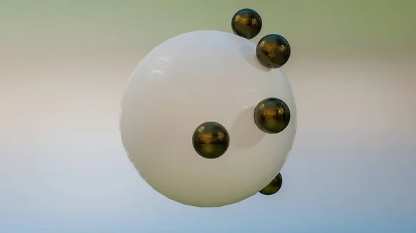 Bolas Pequenas Pretas Superfície Uma Grande Esfera Branca Resumo Composição — Fotografia de Stock