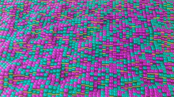 Fondo Abstracto Filas Color Púrpura Turquesa Cubos Con Textura Brillante — Foto de Stock