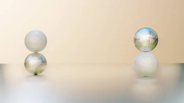 white and silver spheres one on top of the other. abstract composition. 3d render illustration