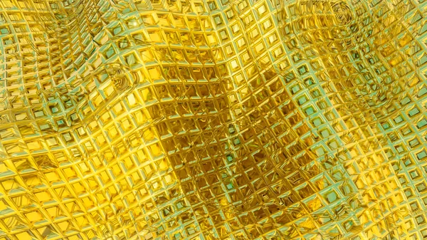 Gele Metalen Golfachtergrond Met Textuur Abstractie Illustratie Weergeven — Stockfoto