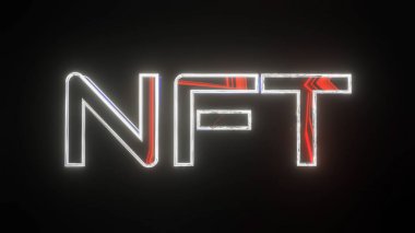 Koyu arkaplanda üç boyutlu, parlayan kırmızı bir yazıt var. Kripto sanat konsepti. 3d resimleme