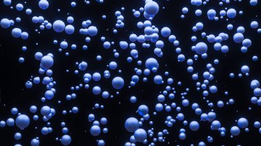 Siyah arkaplandaki pürüzsüz mavi kürelerin soyut arkaplanı. 3d resimleme