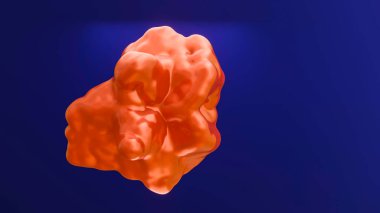 Mavi arkaplanda kırmızı deforme olmuş soyut figür. 3d resimleme