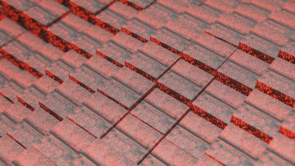 Abstrakt Bakgrund Från Rader Svarta Kuber Med Glödande Röd Struktur — Stockfoto