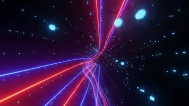 Soyut bir 3 boyutlu parlak tünelin içinden neon ışıkla uçuyor. döngü canlandırma 3d canlandırma çizimi