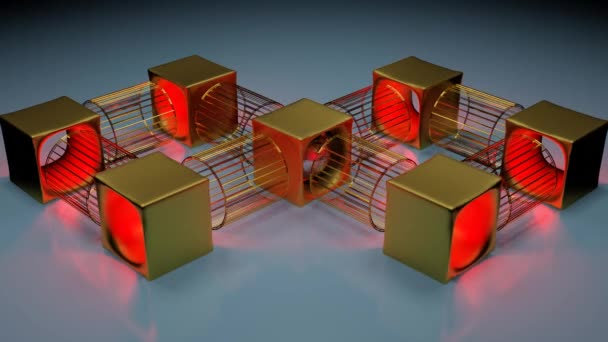 Uma Esfera Metal Prateado Rola Através Tubos Tridimensionais Cubos Com — Vídeo de Stock