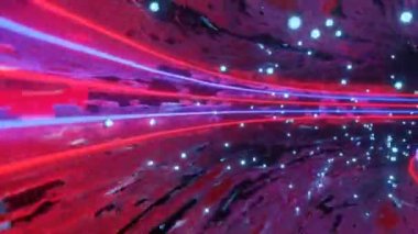 Soyut bir 3 boyutlu parlak tünelin içinden neon ışıkla uçuyor. döngü canlandırma 3d canlandırma çizimi