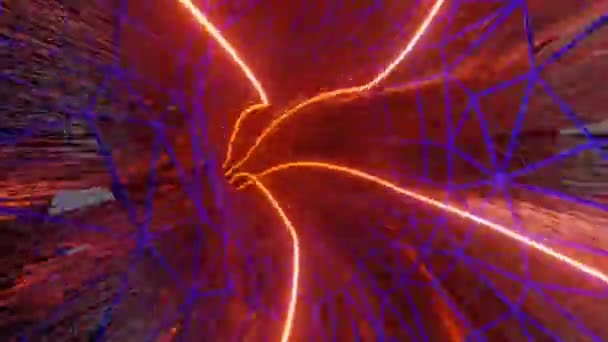 Kameran Flyger Genom Ändlös Tunnel Med Glödande Neonränder Abstrakt Tredimensionell — Stockvideo