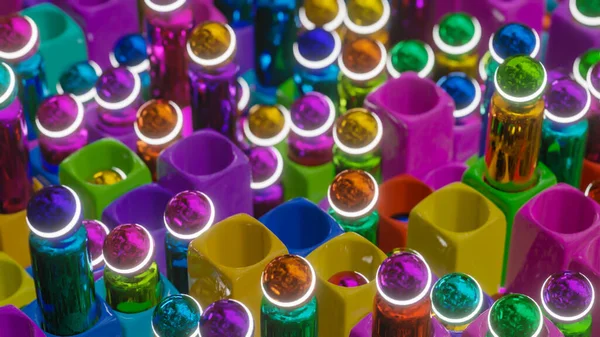 Resumo Fundo Cilindros Multicoloridos Com Esferas Saindo Cubos Com Furos — Fotografia de Stock