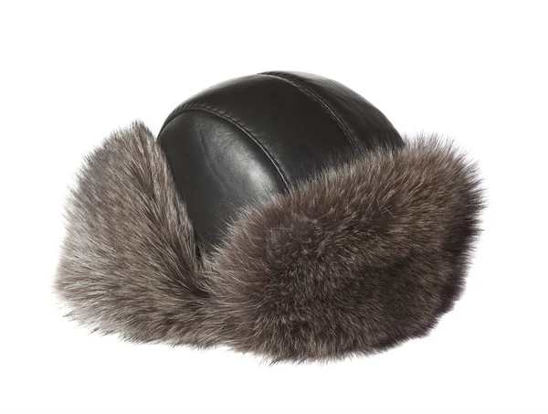 Men's fur hat with ears on a white background — Stock Photo, Image