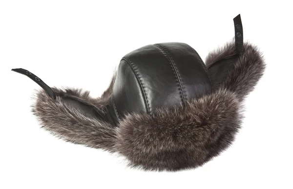 Men's fur hat with ears on a white background — Stock Photo, Image