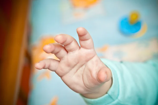 Baby hand closeup, shallow depth of field — Stock Photo, Image