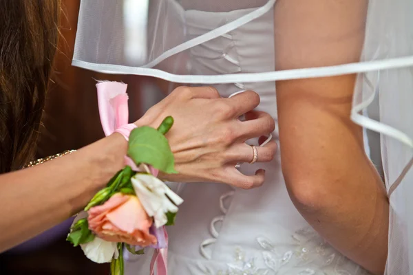 Bride lace up corset dress — Stock Photo, Image