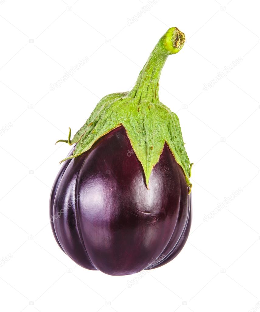 One fresh eggplant over white background