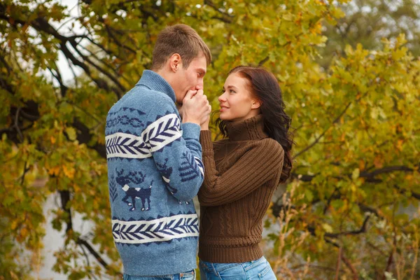 Pareja amorosa en un parque al aire libre — Foto de Stock