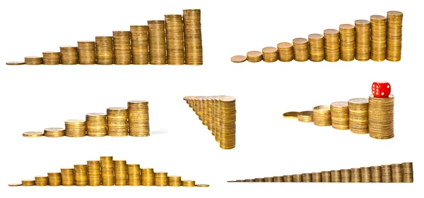 Definir a pilha de moedas isoladas no fundo branco — Fotografia de Stock
