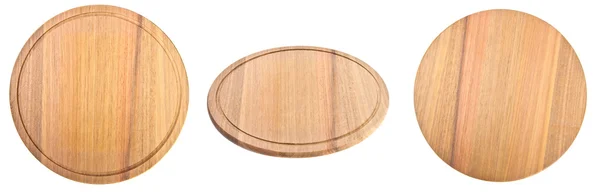 集圆的白色背景上的木菜板 — 图库照片