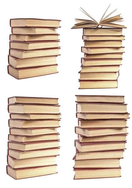 Set stack of old books with yellowed pages isolated on white ba — Stock Photo, Image