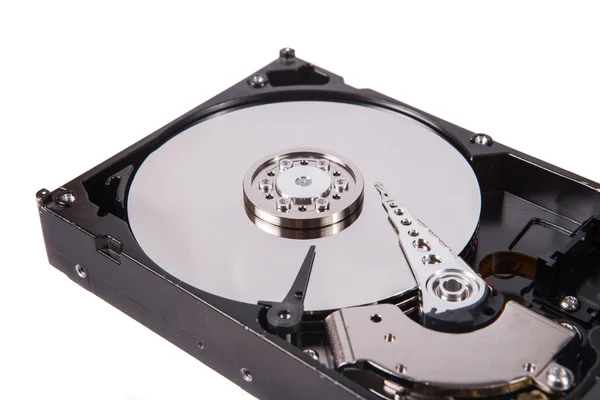 Hard disk drive dengan tutup terbuka, fokus selektif — Stok Foto