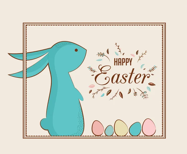 Conejo de Pascua y huevos de Pascua. tarjeta de felicitación — Vector de stock