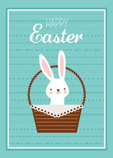 Conejo de Pascua con cesta de Pascua llena de huevos de Pascua — Vector de stock