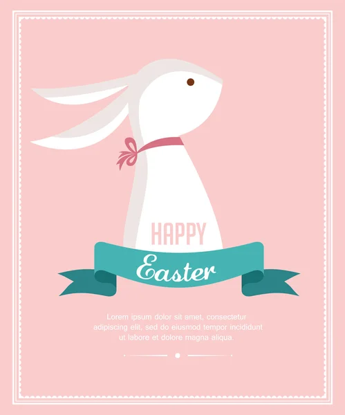 Lindo conejito vintage con una cinta. Tarjeta de Pascua — Vector de stock