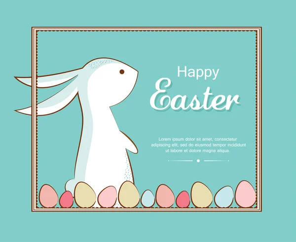 Conejo de Pascua y huevos de Pascua. tarjeta de felicitación — Vector de stock